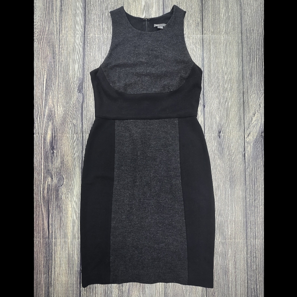 Vince Wool Blend Gray Black Panel Midi Dress